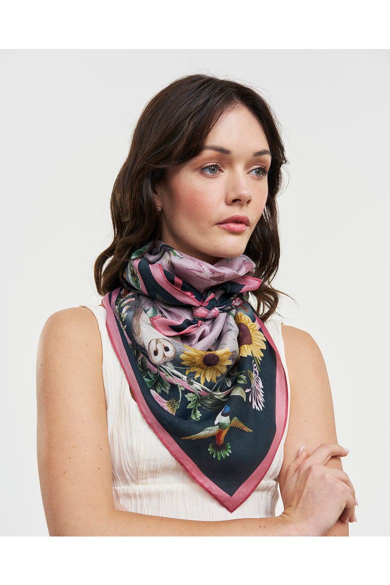 Circe Narrative Silk Blend Square Scarf, Alternate, color, Dark Pink