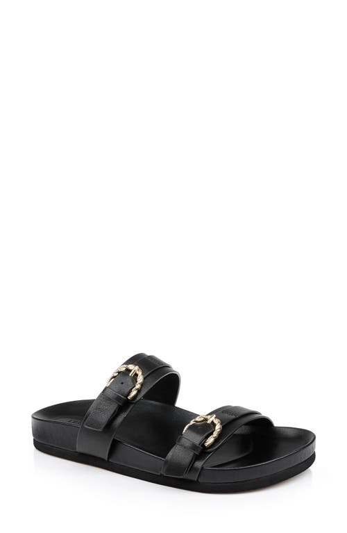 L Agence Gaelle Slides Black In Black Leather