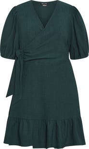 City Chic Katelyn Puff Sleeve Faux Wrap Dress