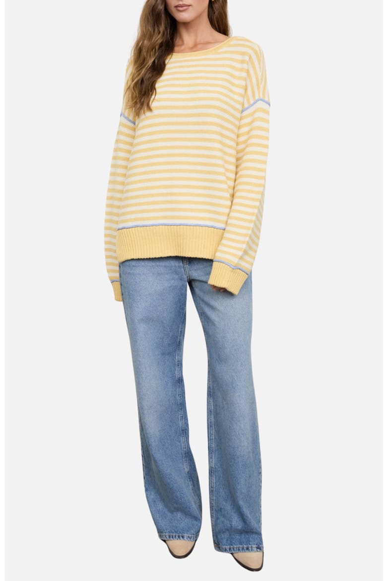 Stripe Raw Edge Cotton Sweater, Alternate, color, YELLOW