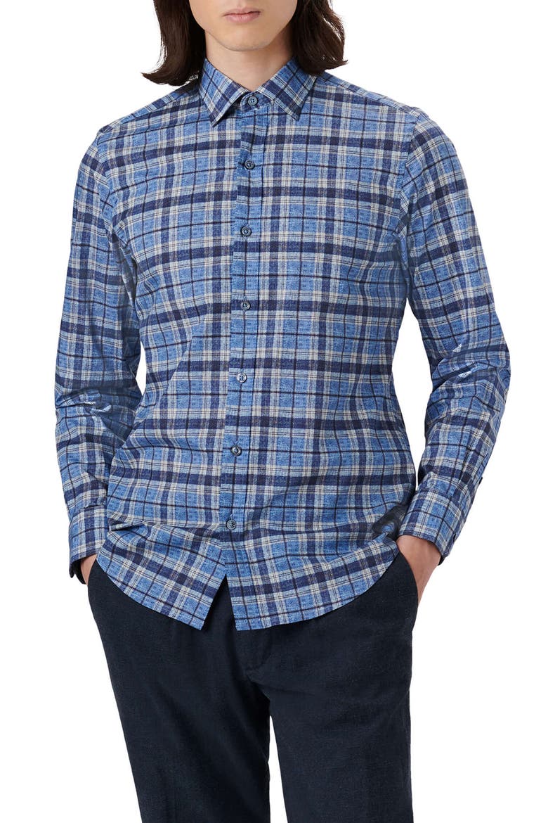 Julian Shaped Fit Plaid Stretch Button-Up Shirt, Main, color, CLASSIC BLUE