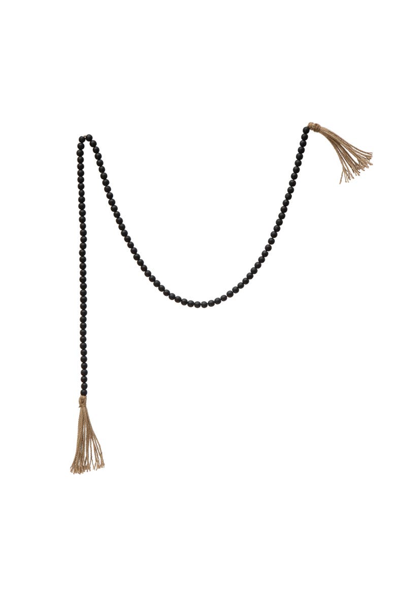 Paulownia Wood Bead Garland with Jute Tassels, Main, color, Black