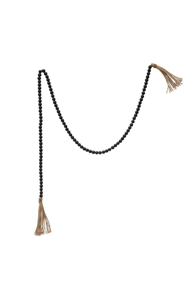 Storied Home Paulownia Wood Bead Garland with Jute Tassels, Main, color, Black