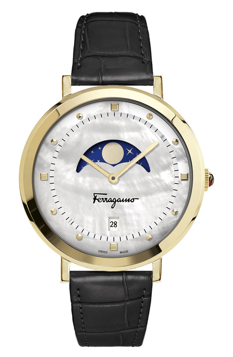 FERRAGAMO Salvatore Ferragamo 3-Hand Quartz Croc Embossed Leather Strap Watch, 36mm, Main, color, 