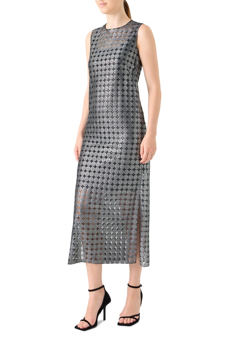 Metallic Dot Semisheer Sleeveless Dress, Alternate, color, BRUSHED STEEL