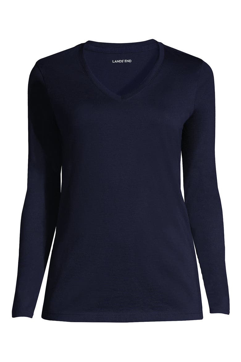 Supima Cotton Long Sleeve V-neck T-shirt, Alternate, color, Radiant Navy