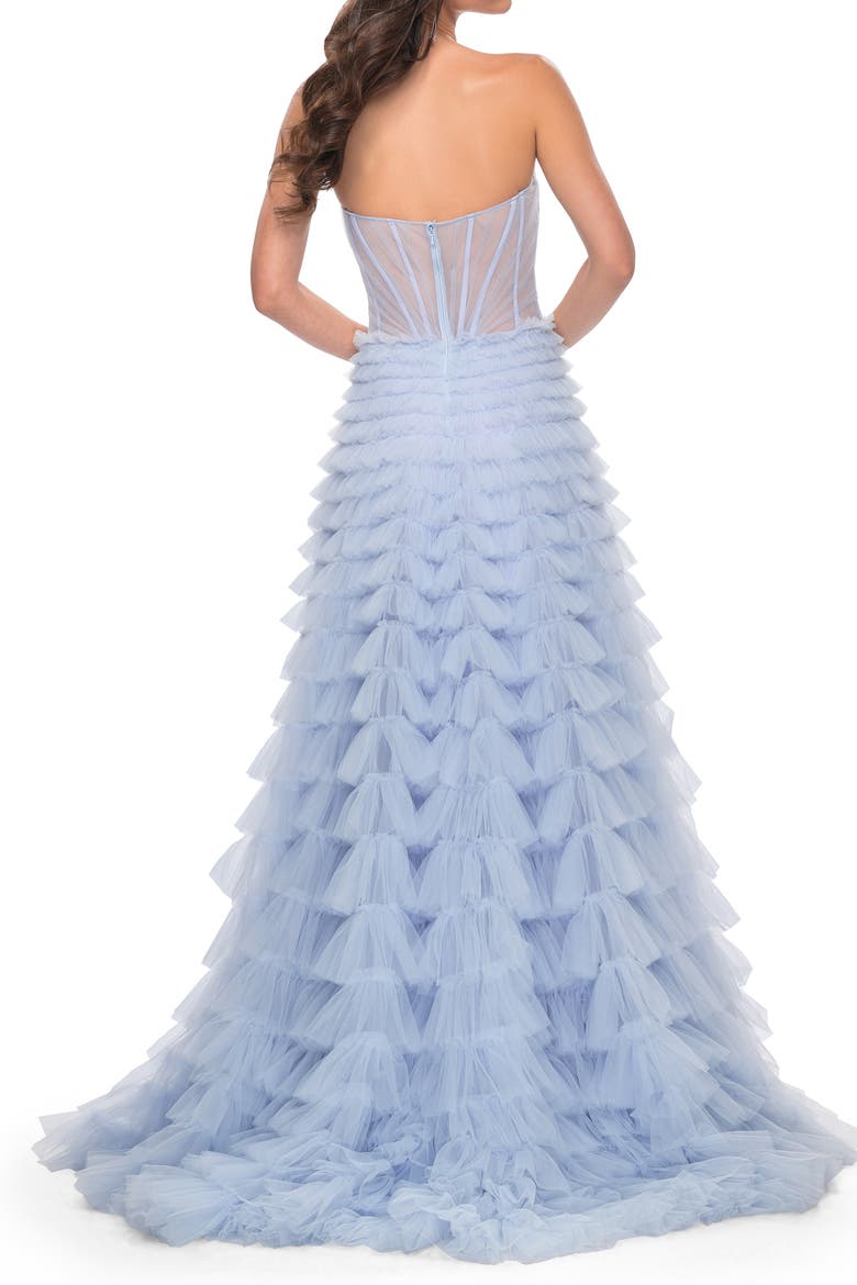 A-Line Ruffle Tulle Prom Dress with Sweetheart Top, Alternate, color, Light Periwinkle