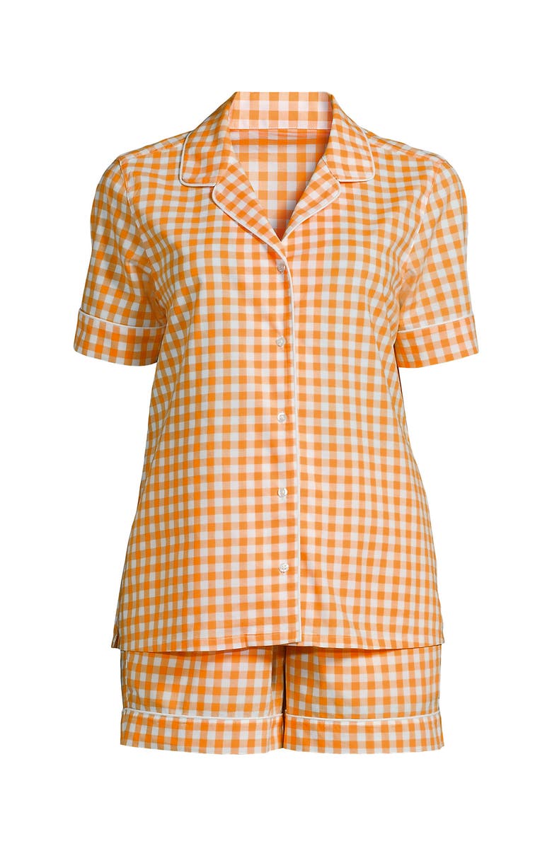 Lands' End Poplin 2 Piece Pajama Set - Short Sleeve Shirt and Shorts, Alternate, color, Sweet Mango Gingham