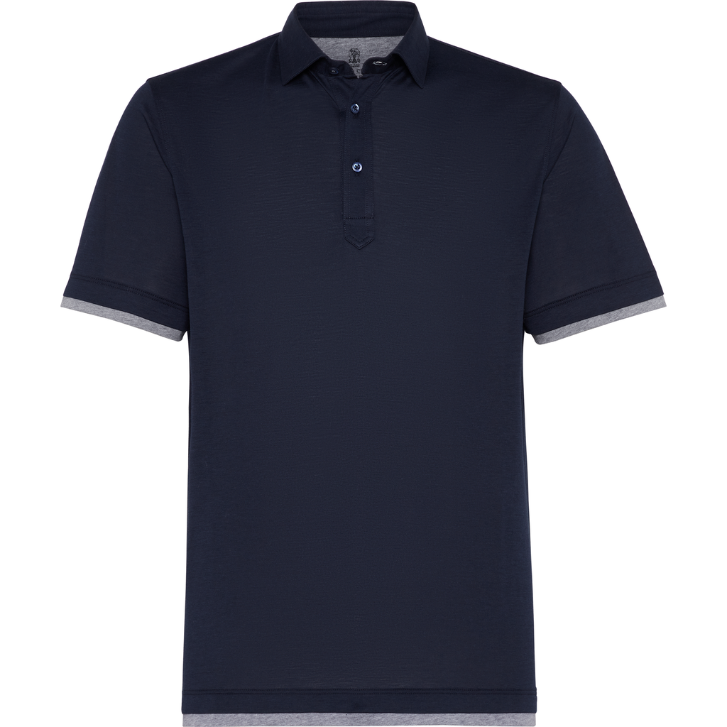 Brunello Cucinelli Polo With Faux-layering In Navy Blue