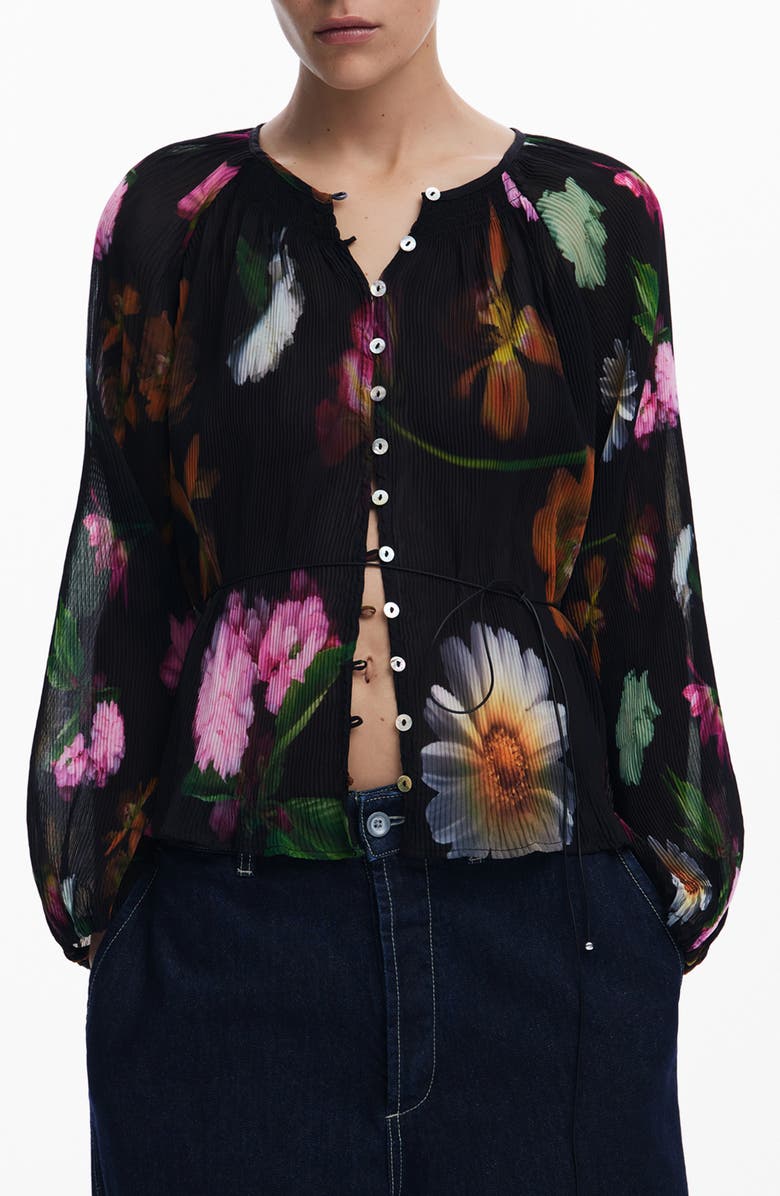 Desigual Floral Print Plissé Top, Main, color,