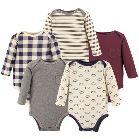 Five-Piece Collection of Long-Sleeve Cotton Bodysuits