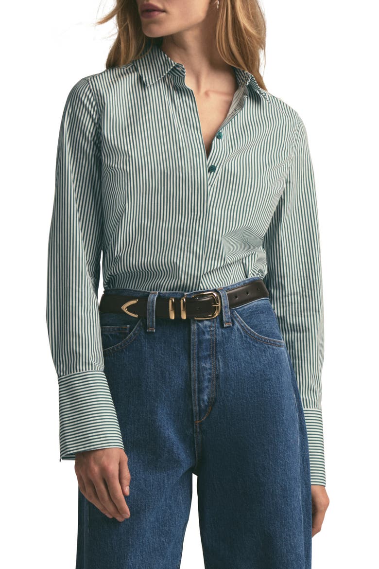 The Classic Stripe Cotton Poplin Button-Up Shirt, Main, color, GREEN STRIPE