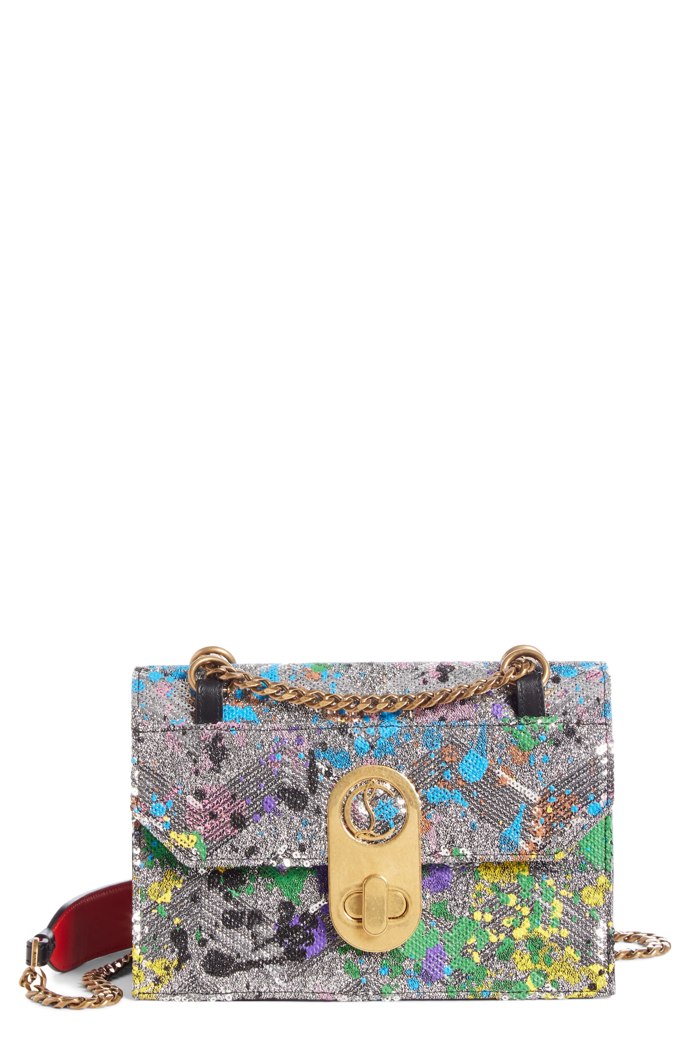 Christian Louboutin Small Elisa Splatter Sequin Leather Crossbody Bag, Main, color, 