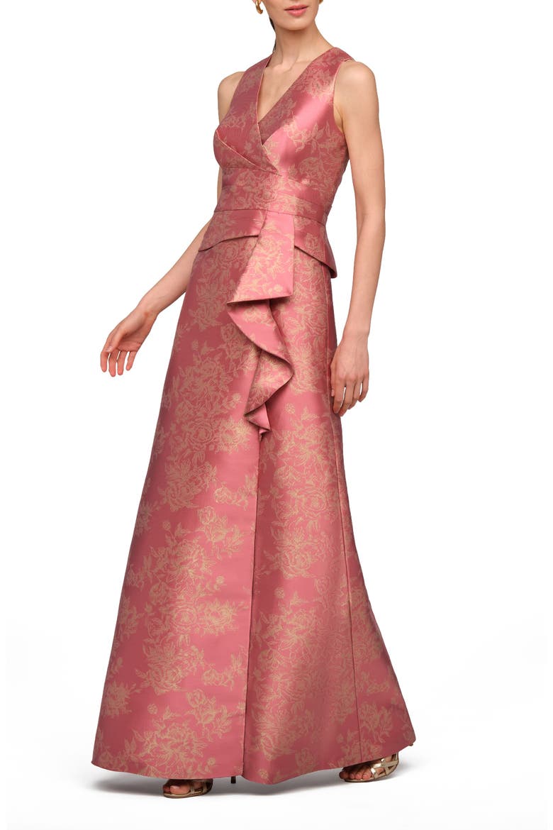 Rhianna Metallic Floral Jacquard Sleeveless Gown, Alternate, color, ANTIQUE ROSE