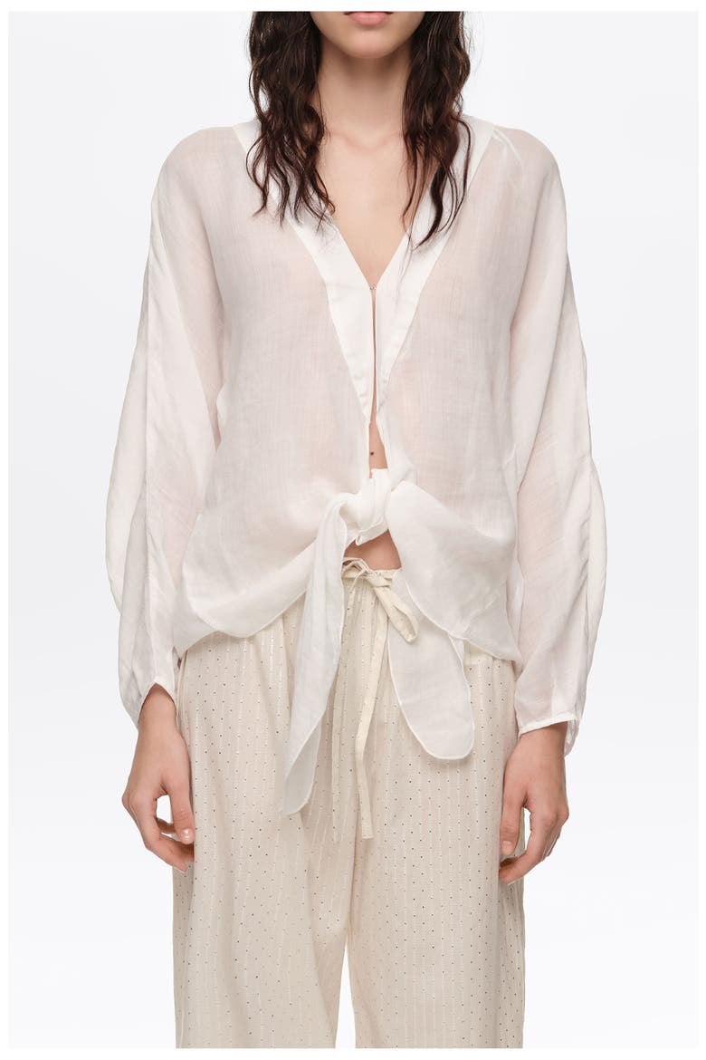 Ramie Maxi Bow Cape Shirt, Main, color, WHITE