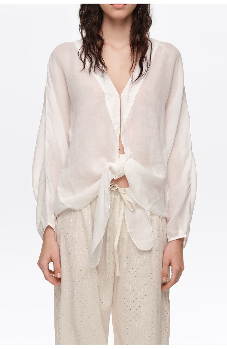 Bimba y Lola Ramie Maxi Bow Cape Shirt, Main, color, White
