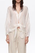 Bimba y Lola Ramie Maxi Bow Cape Shirt