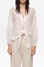 Bimba y Lola Ramie Maxi Bow Cape Shirt
