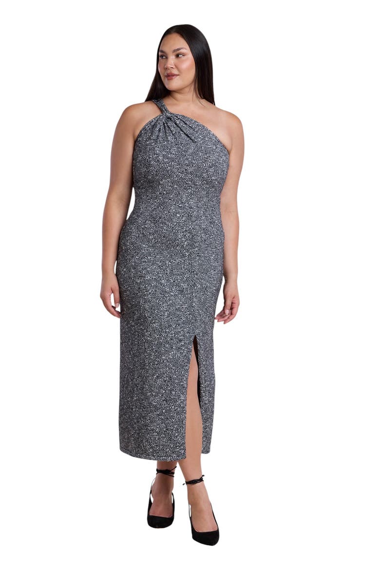 Twisted One Shoulder Sweater Maxi Dress, Main, color, MARL