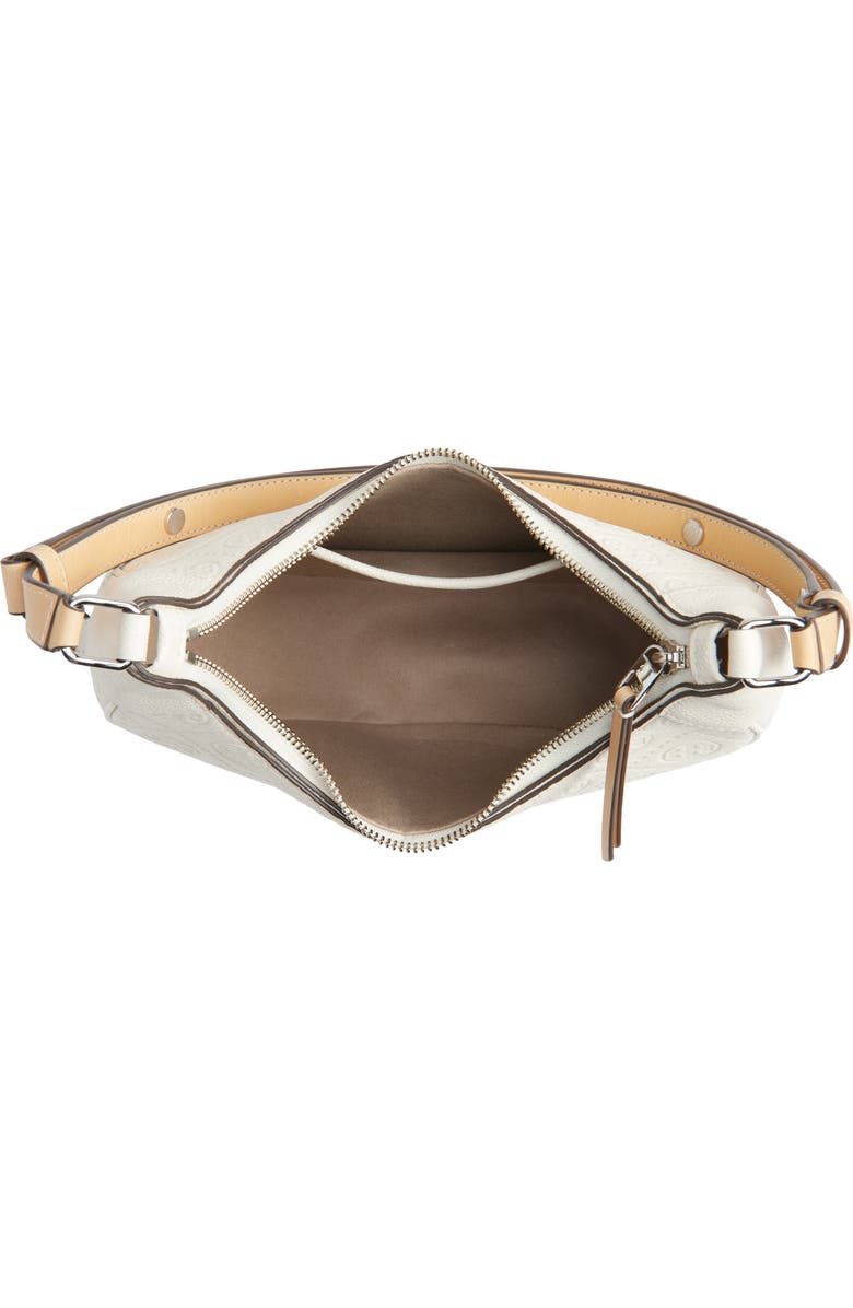 Tory Burch T-Monogram Embossed Crescent Shoulder Bag, Alternate, color, Warm White