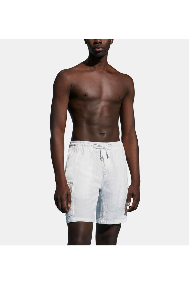 Men's Linen Bermuda Cargo Pockets Shorts, Alternate, color, BLANC