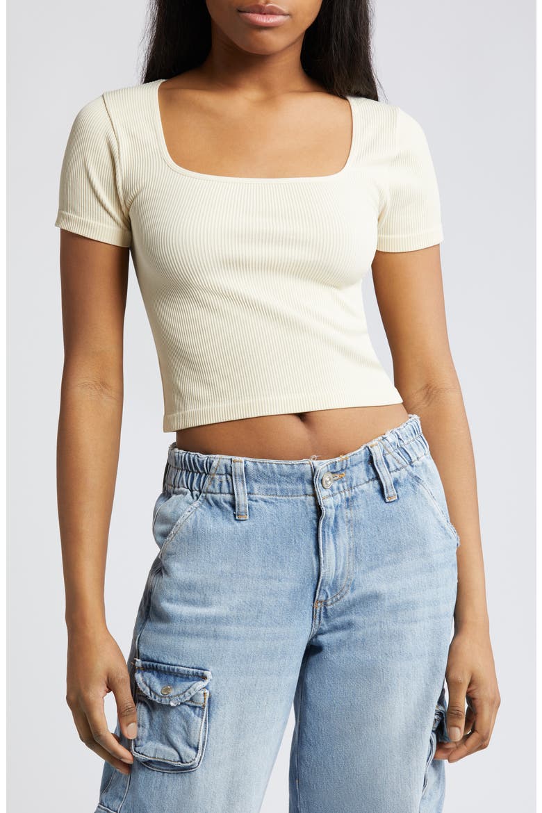 Seamless Square Neck Rib Crop Top, Main, color, BEIGE ANGORA