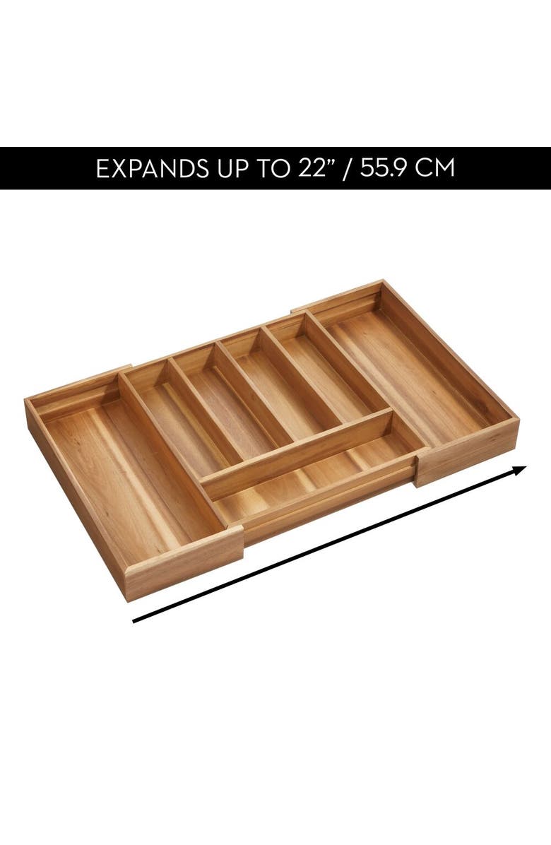 iDesign Expandable Acacia Wood Cutlery Drawer Organizer - Natural, Alternate, color, Natural