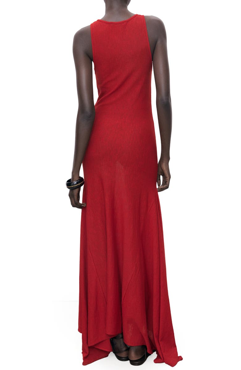 MANGO Asymmetric Sleeveless Knit Maxi Dress, Alternate, color, Red