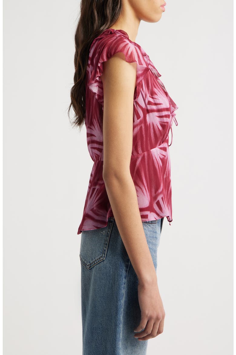 Carmine Frond Print Flutter Sleeve Top, Alternate, color, BAHIA