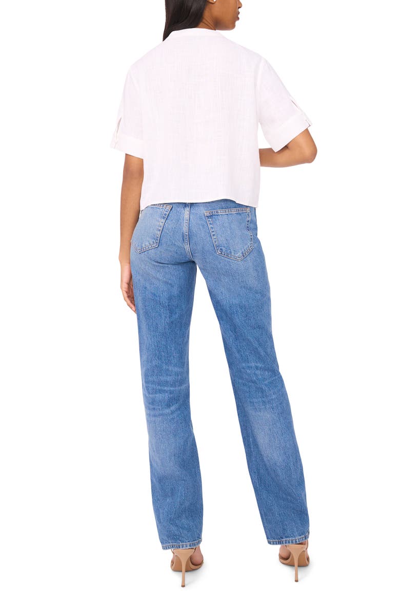 Short Sleeve Crop Button-Up Top, Alternate, color, BRIGHT WHITE