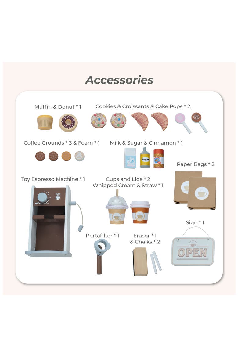 Espresso Treats Wooden Coffee Stand Playset, Alternate, color, BROWN