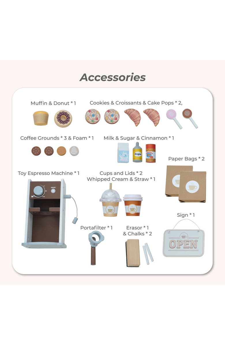 Teamson Kids Espresso Treats Wooden Coffee Stand Playset, Alternate, color, Brown