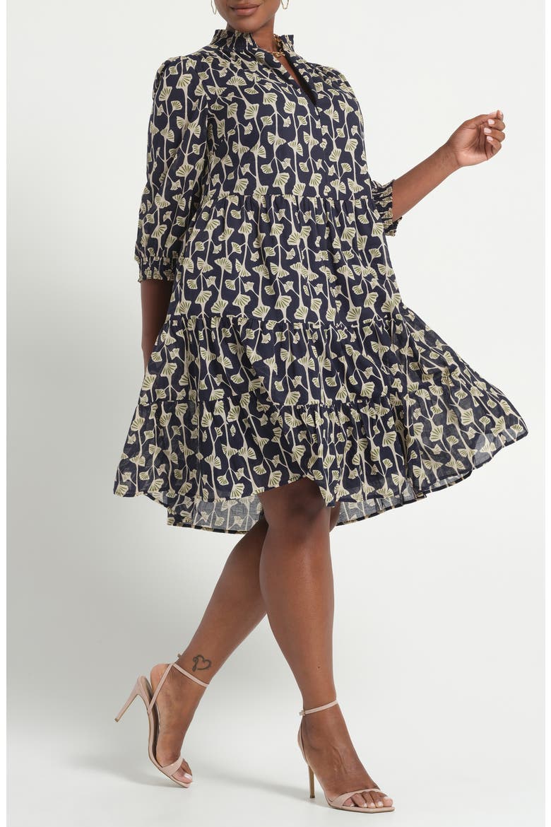 Sea Lily Tiered Cotton Dress, Alternate, color, NAVY/FERN