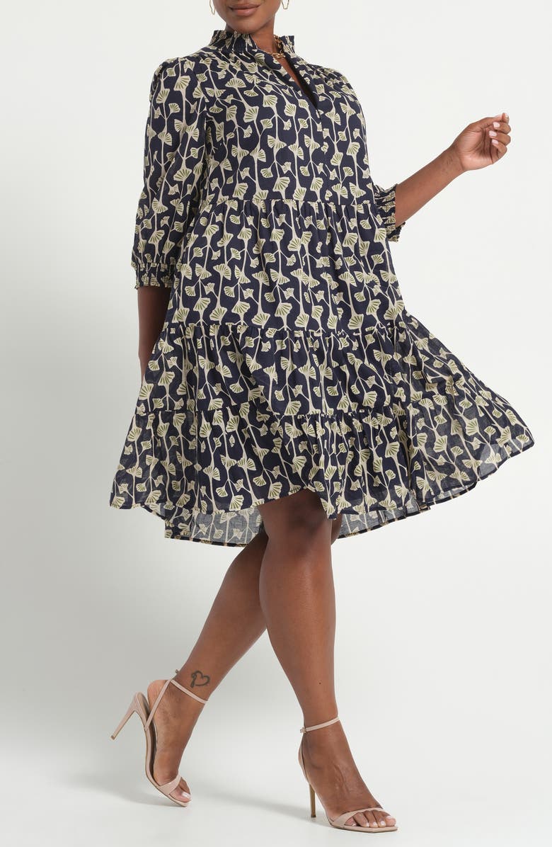 Estelle Sea Lily Tiered Cotton Dress, Alternate, color, Navy/Fern