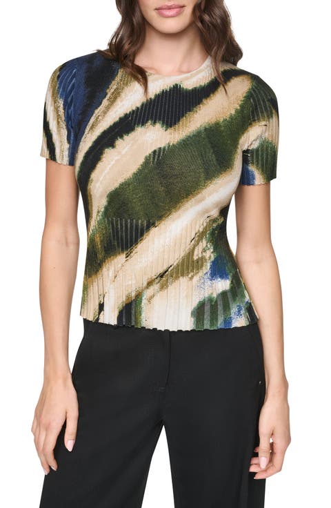Print Mixed Rib Sweater