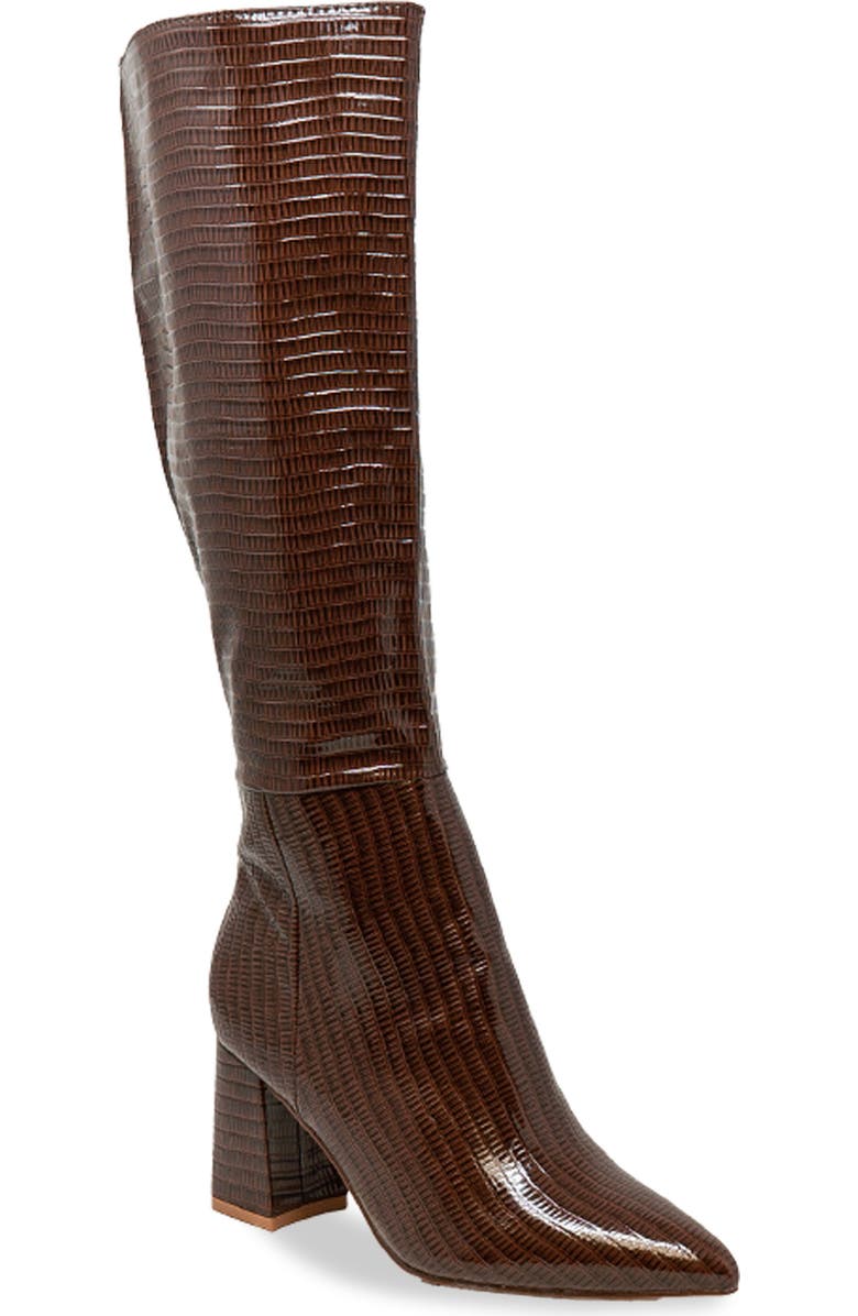 CHASE AND CHLOE Croc Embossed Knee High Boot, Main, color, Brown Croc