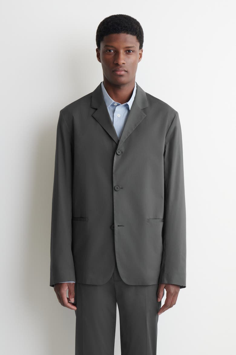 Unstructured Slim Cotton Blazer, Alternate, color, DARK GRAY