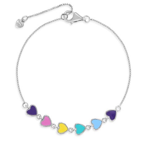 Rainbow Enamel Heart Girls Bracelet