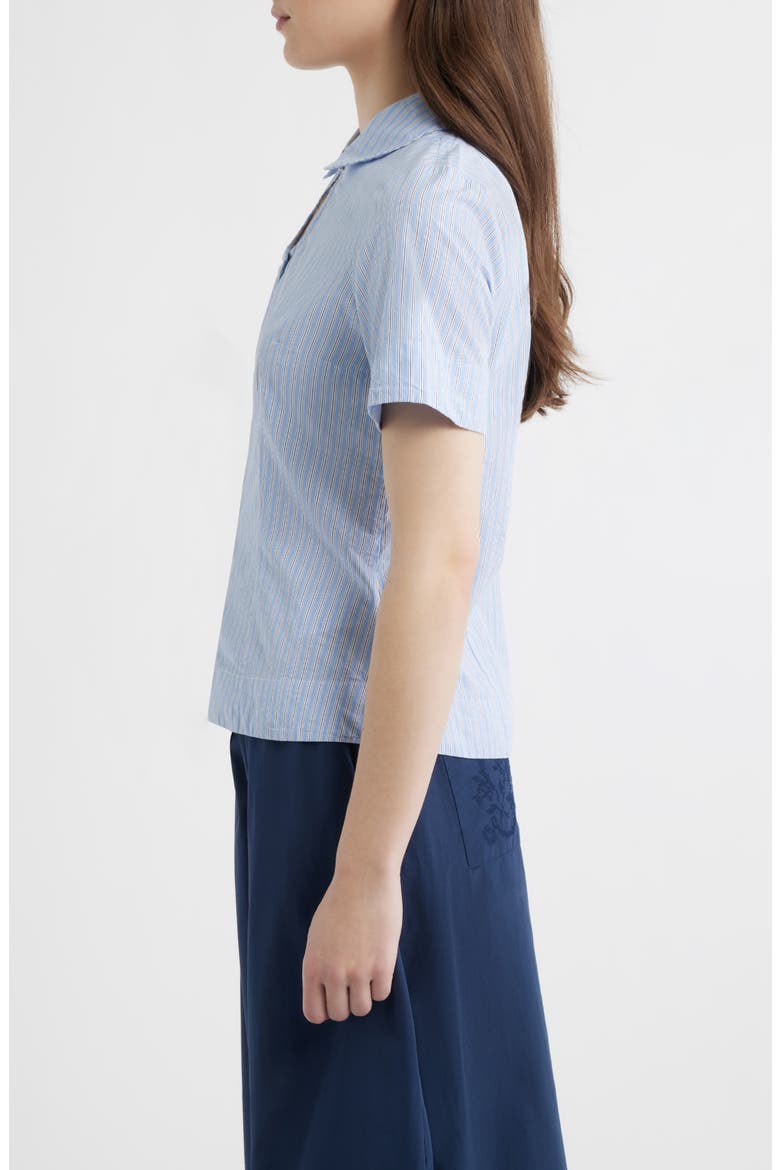 Ebba Pinstripe Keyhole Organic Cotton Button-Up Shirt, Alternate, color, BLUE