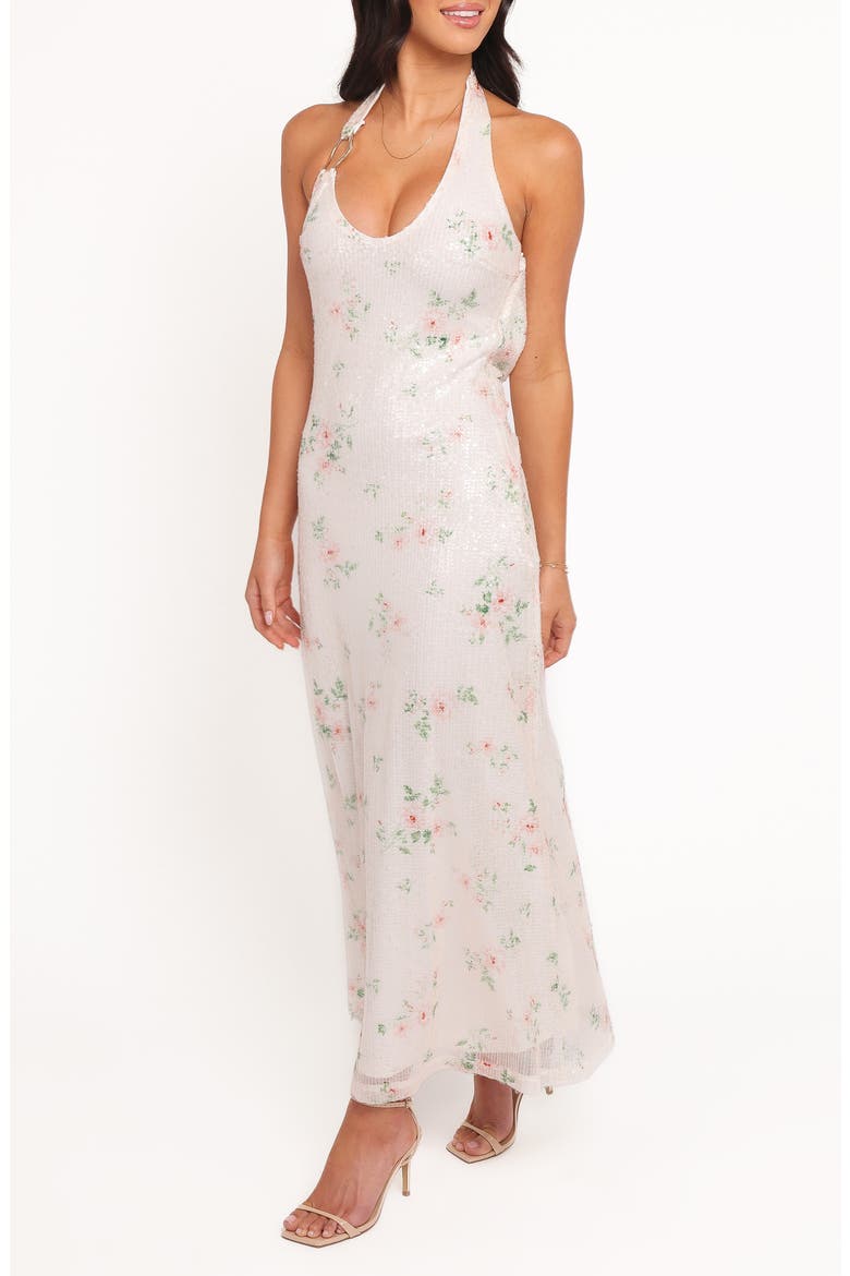 Lunara Sequin Floral Halter Maxi Dress, Alternate, color, SEQUIN FLORAL