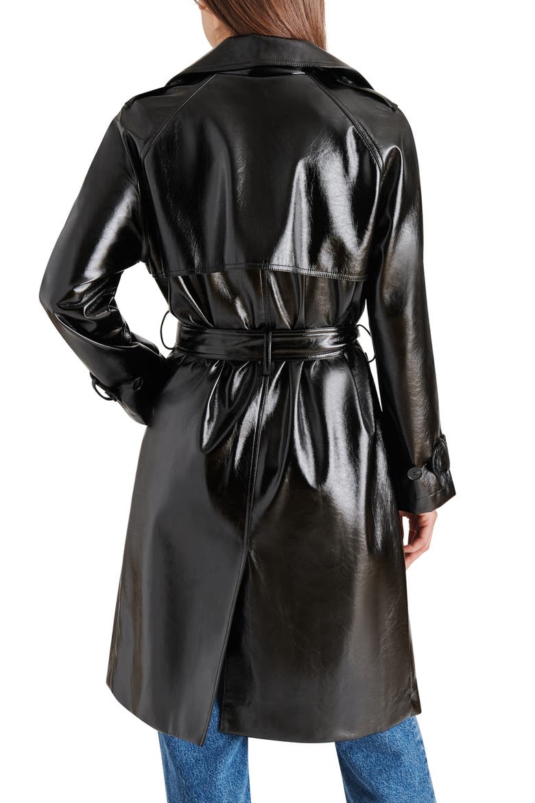 Ilia Faux Leather Trench Coat, Alternate, color, BLACK