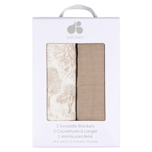 Just Born Muslin Swaddle Tan Blankets 2-pack In Multi