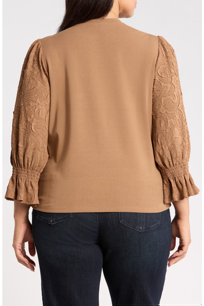 Mixed Media Smocked Sleeve Top(Plus), Alternate, color, BUTTER TOFFEE