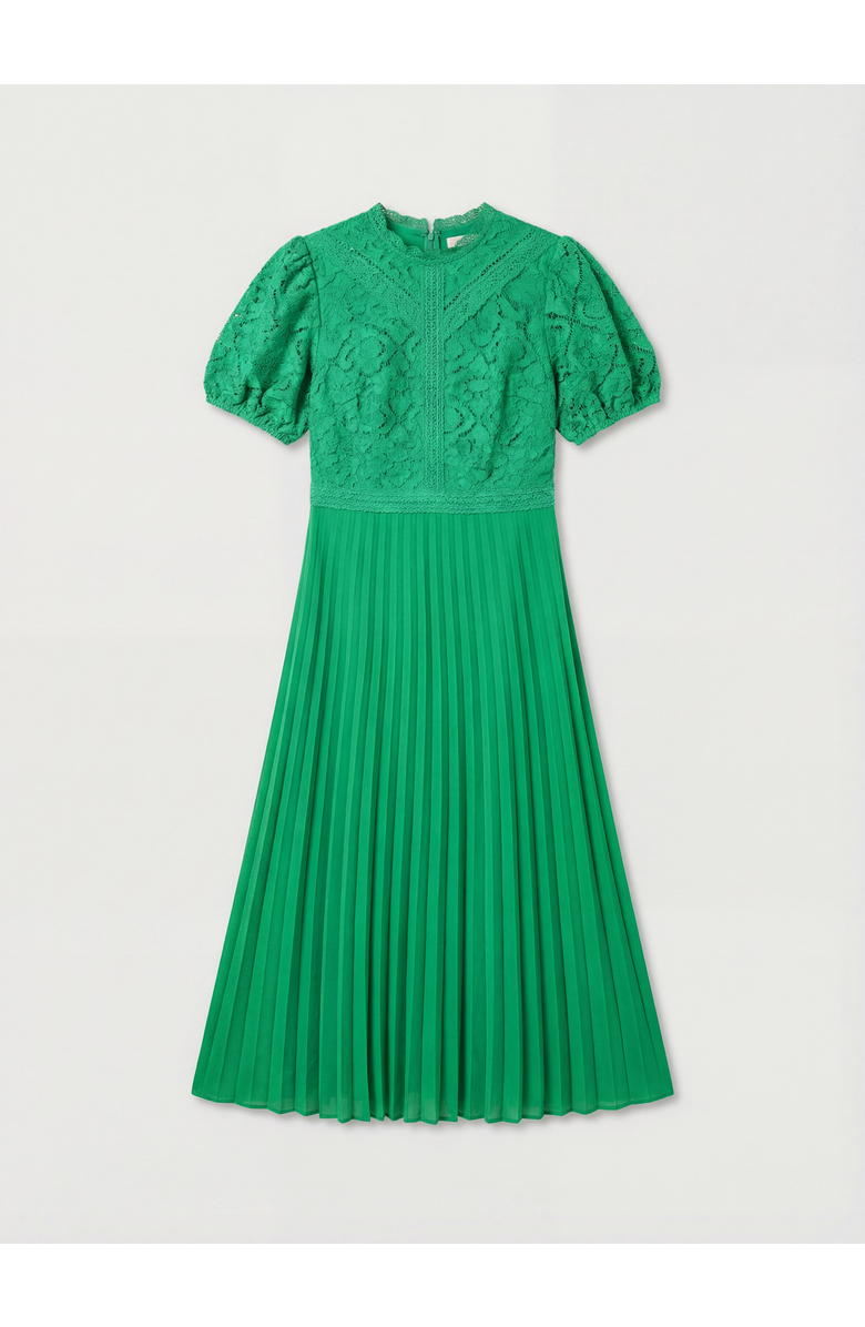 Oasis Lace Puff Sleeve Pleated Midi Dress, Alternate, color, Bright Green
