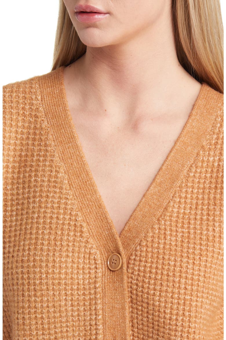 Waffle Knit Crop Cardigan, Alternate, color, CAMEL