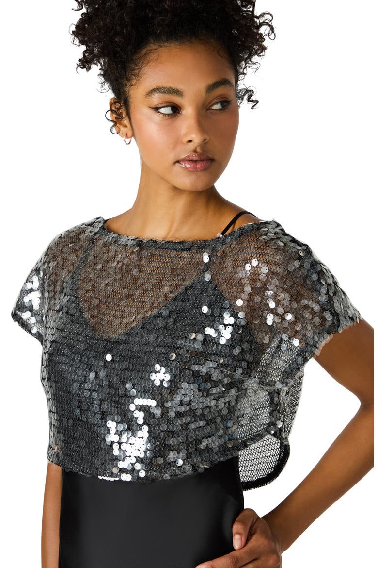 Myla Sequin Crop Top & Maxi Slipdress Set, Alternate, color, BLACK