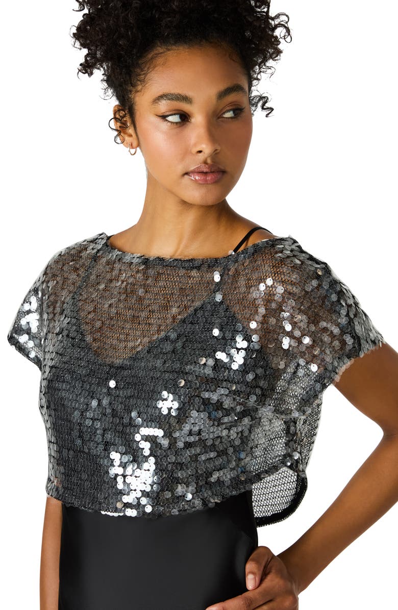 Steve Madden Myla Sequin Crop Top & Maxi Slipdress Set, Alternate, color, Black