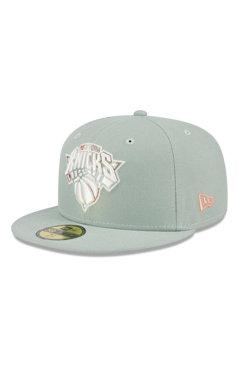 New Era Men's New Era Green New York Knicks Springtime Camo 59FIFTY Fitted Hat, Alternate, color,