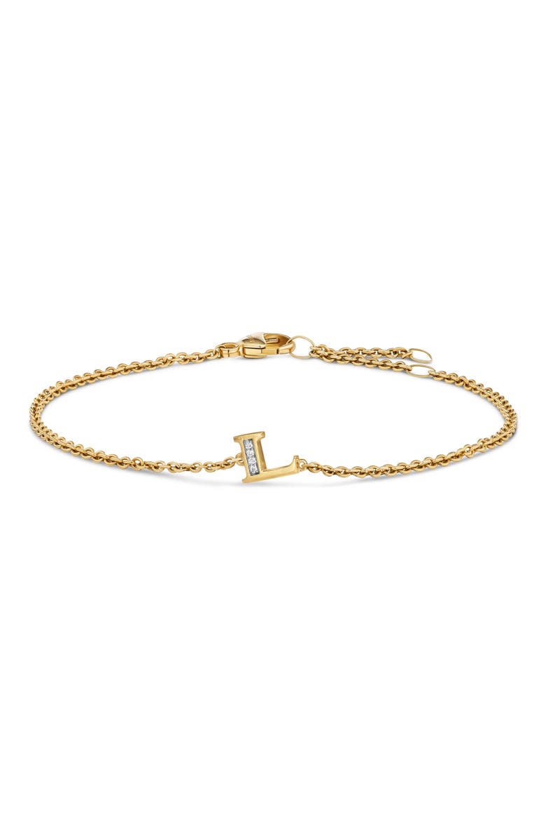 Petite Pavé Initial Chain Bracelet in 18K Yellow Gold with Diamonds, Main, color, DIAMOND L