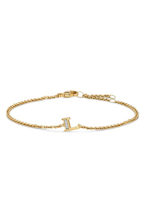 Petite Pavé Initial Chain Bracelet in 18K Yellow Gold with Diamonds